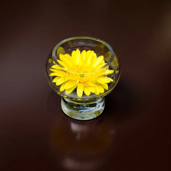 Una hermosa flor en jarrón de cristal en la mesa de café — Foto de Stock