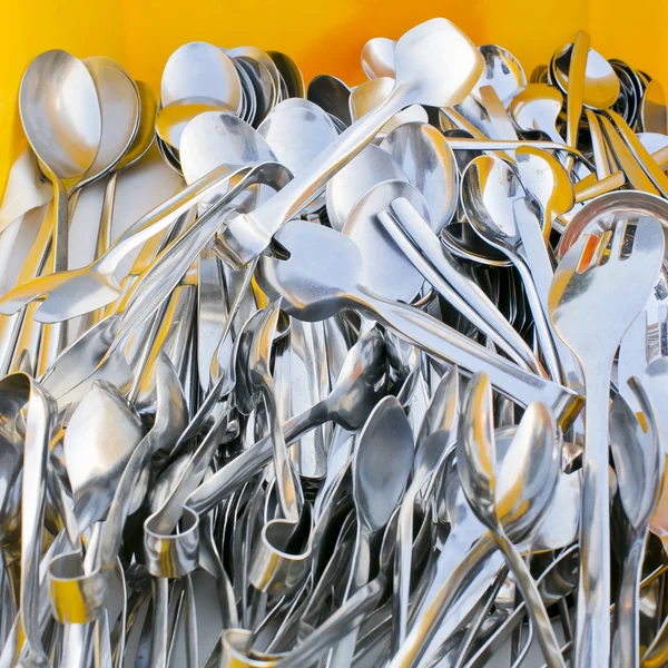 Closeup of shiny spoon, jaws — Stock Photo, Image