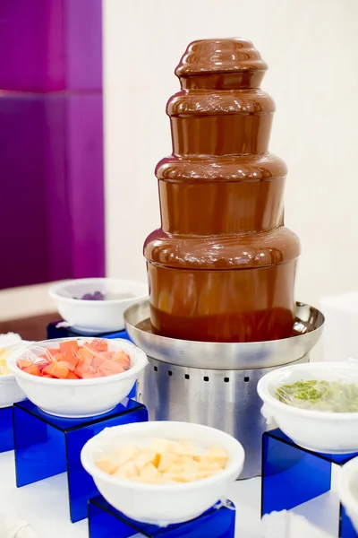 Chocolate fondue with fresh fruits — Stock Photo, Image