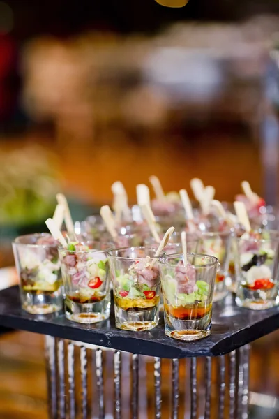 Many servings of sweet tasty dessert on buffet — Stock Photo, Image