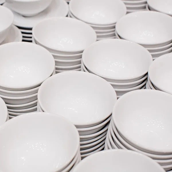 Accurate pile stack of the round ceramic white empty copyspace d — Stock Photo, Image