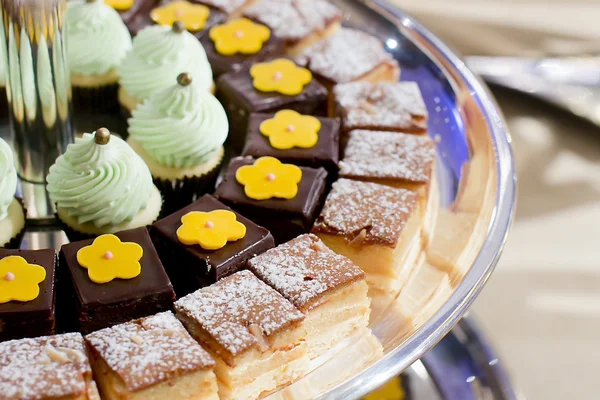 Closeup dessert on buffet line — Stock Photo, Image