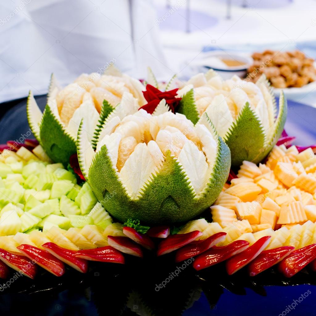 fruits carved with Thai style, ready to serve.