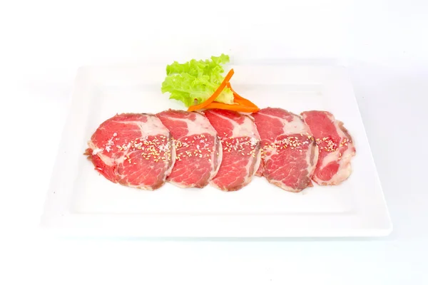 High grade sliced Hida wagyu beef isolated on white background — Stock Photo, Image