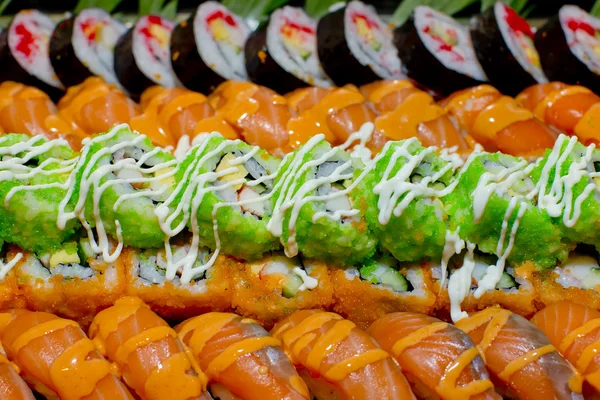 Japanese Cuisine -Buffet catering style Sushi Set in restaurant — Stock Photo, Image