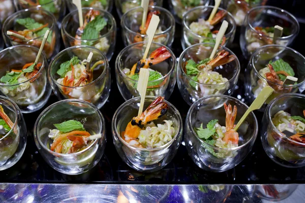 Finger Food in small glass with stick — Stock Photo, Image