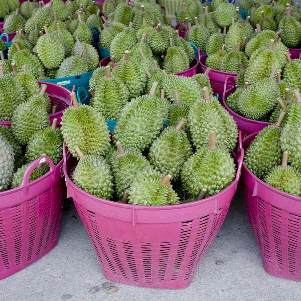 Durian in the basket ready to sell — Stock Photo, Image