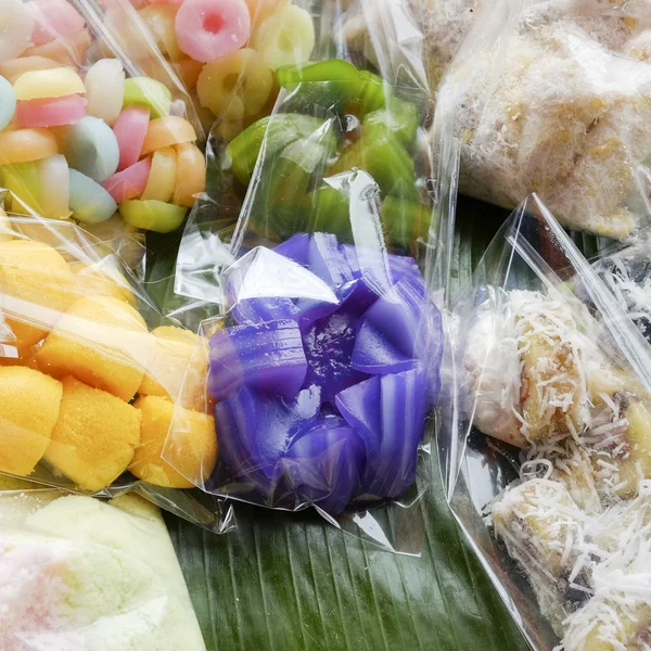 Thai dessert - many kind of Thai dessert in plastic bag at marke — Stock Photo, Image