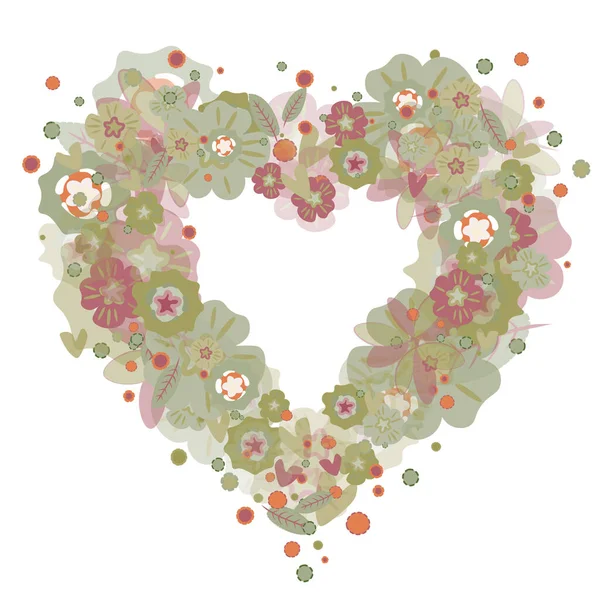 Srdce květin v pastelových barvách na bílém pozadí — Stock fotografie