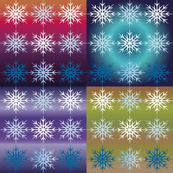 Patrón de degradado de cuatro colores con copos de nieve. Invierno azul Glamour Nordic Patterns, Navidad escandinava para vacaciones de invierno fondos — Vector de stock