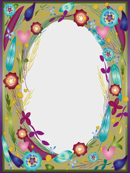 Letter pattern oval floral frame. Bright colorful template page. Doddle hand drawn — Stock Photo, Image