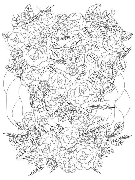 Página para colorear para adultos. Corona de flores de rosas. Plantas de tejido — Foto de Stock