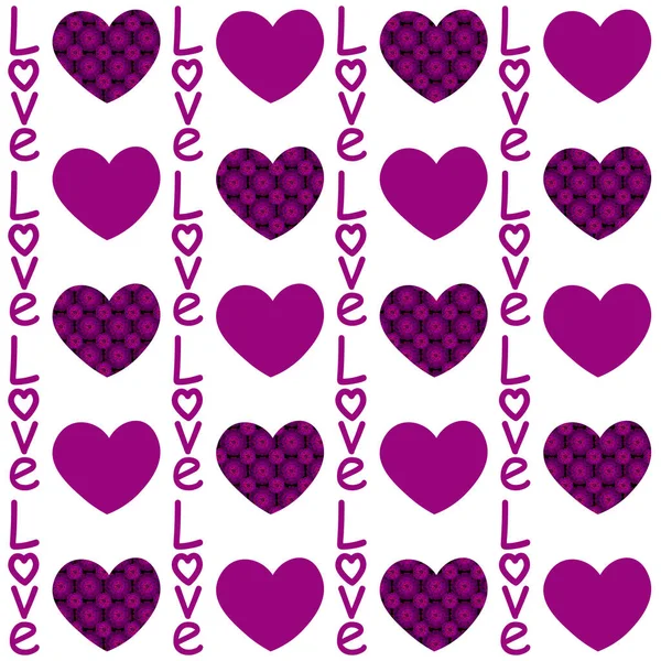 Inschrift der Liebe und die Formen der Herzen in verschiedenen Farben — Stockfoto