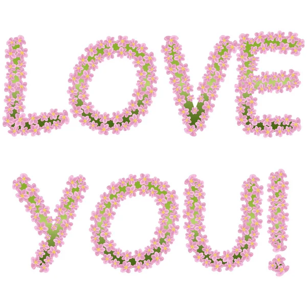 Lettere floreali. L'iscrizione ti ama dai fiori rosa — Foto Stock