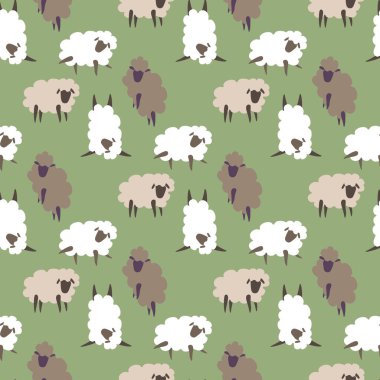 Yeşil çayır üzerinde komik kuzular, kusursuz desenler.