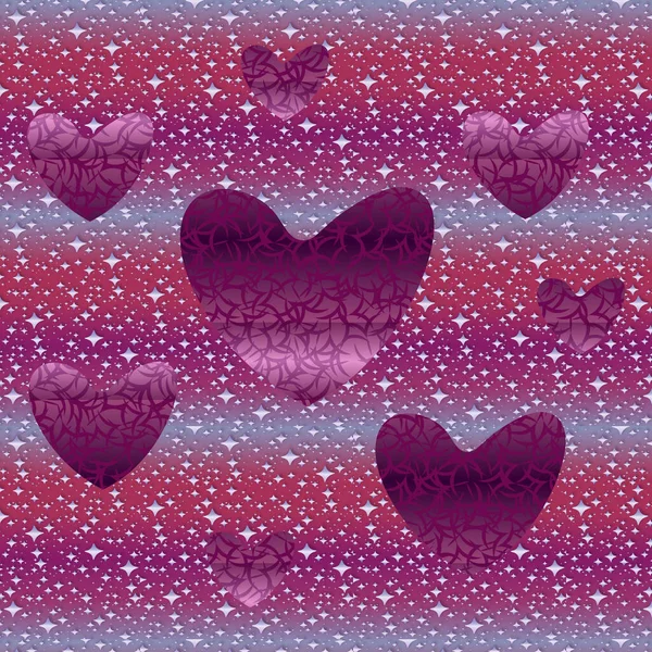 Shiny shape of hearts on a patterned background — Stock Photo, Image