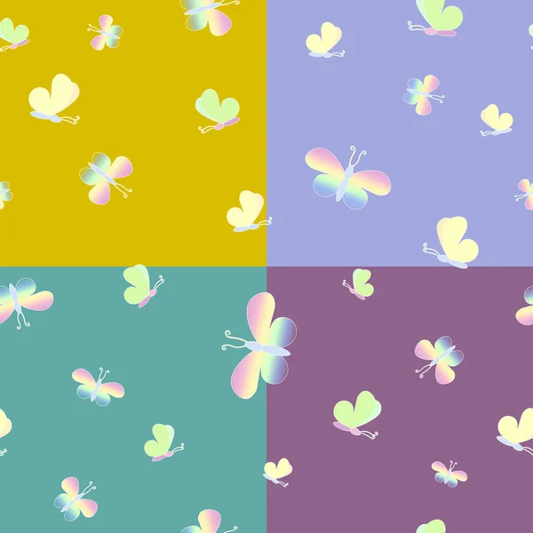 Delicate multicolored butterflies a seamless pattern on 4 backgrounds — Stock Photo, Image