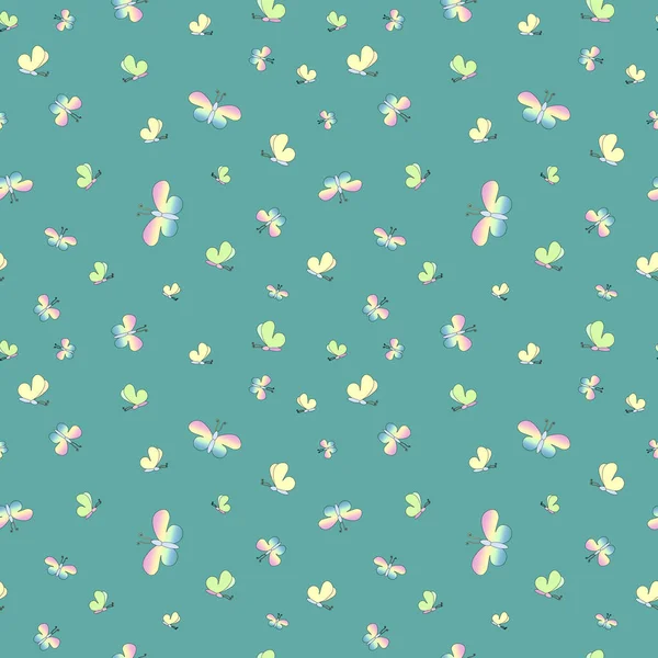 Fliegende Schmetterlinge sind ein nahtloses Muster. Türkiser Hintergrund — Stockfoto