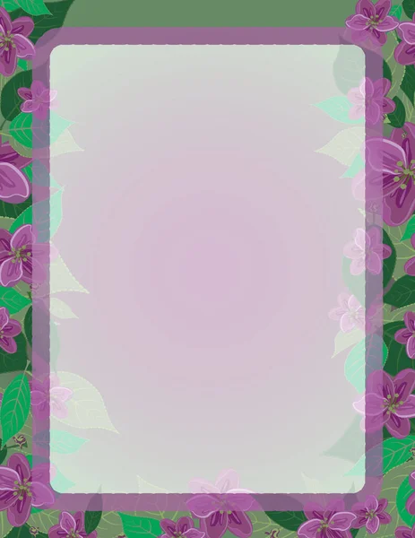 Forma de letra con marco floral. Guirnalda floral borde membrete. Fondo púrpura —  Fotos de Stock