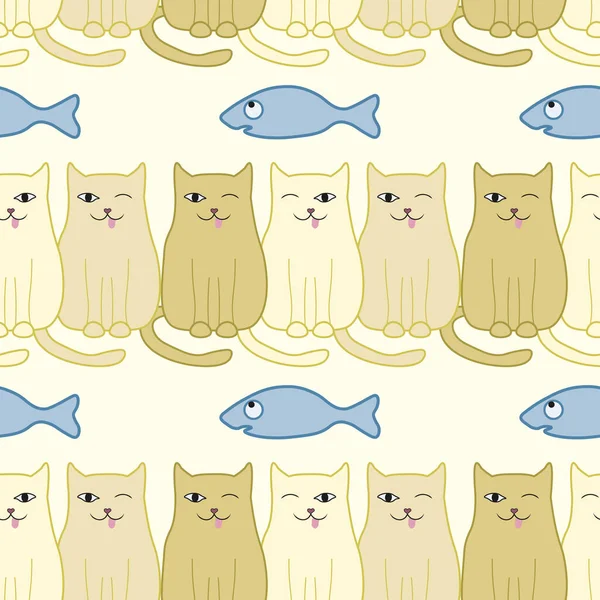 Funny cats and fish seamless pattern. Soft pastel colours