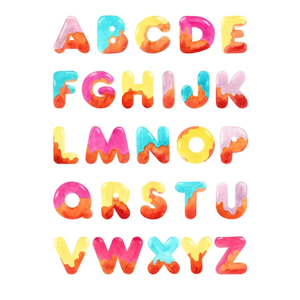 Colorato Acquerello Font Sotto Forma Ciambelle Mano Scritta Mano Disegnare — Foto Stock