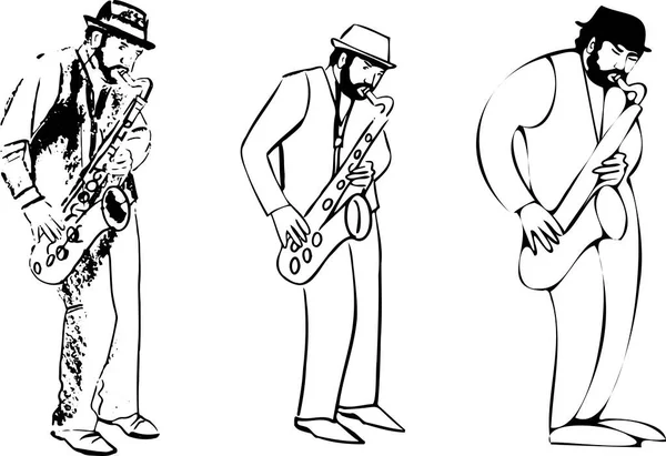 Street Musician Playing Saxophone Hand Drawn Vector Illustration — Stock Vector