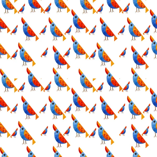 Акварельні Розписані Птахи Дитячої Текстильної Колекції Упаковки Листівок — стокове фото