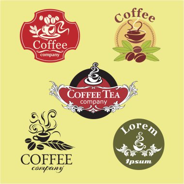 Beş vintage kahve etiket kümesi