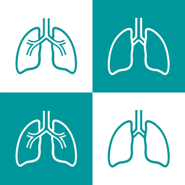 Pulmões Humanos Conjunto Ícone Linha Plana Pictograma Desenho Logotipo Órgão —  Vetores de Stock