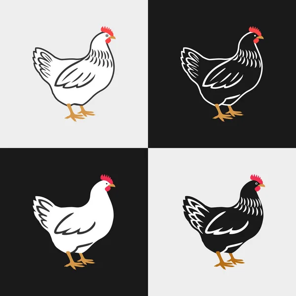 Hen Icon Set Silhouettes Hen Chicken Color Vector Illustration — Stock Vector