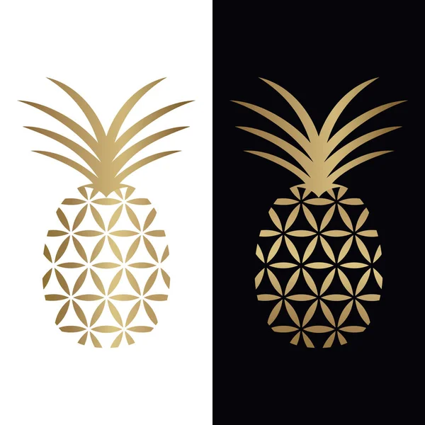 Design Geometrico Dorato Del Logo Dell Ananas Incorporare Fiore Della Vettoriali Stock Royalty Free