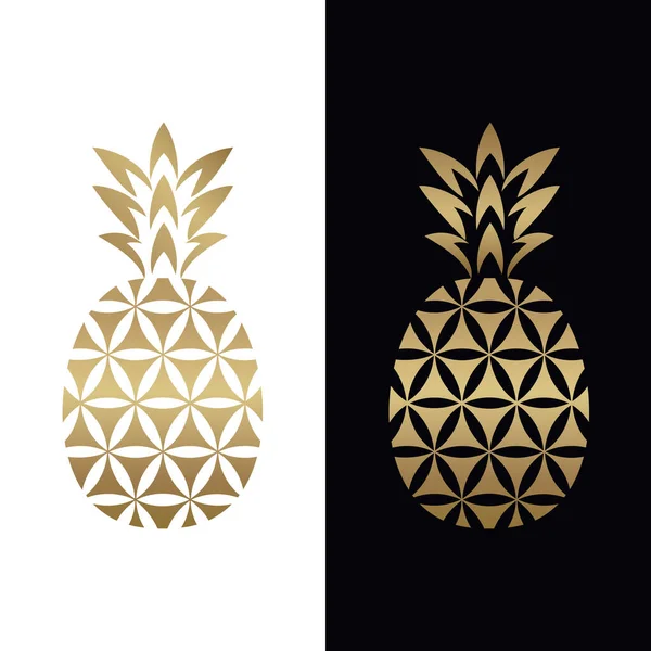 Design Geometrico Dorato Del Logo Dell Ananas Incorporare Fiore Della Vettoriale Stock