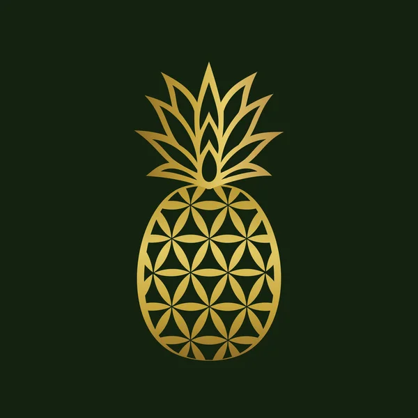 金色的几何图形菠萝标识设计结合了生命之花和菠萝的一体 金黄色热带水果的抽象标识 标志或图标 矢量说明 矢量图形