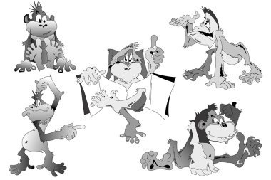 5 farklı pozlar karikatür maymun