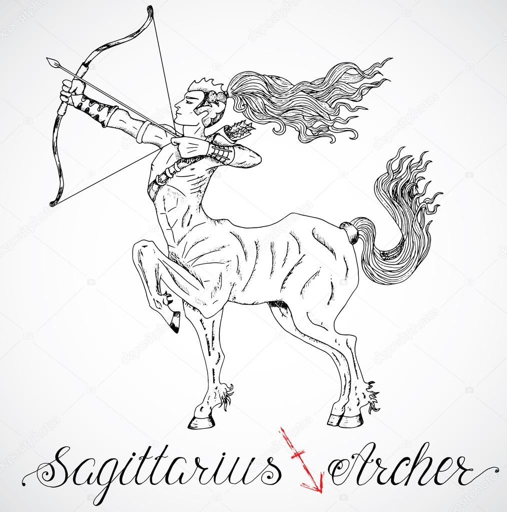 Sagittarius tattoo lettering Sign Archer or Sagittarius — Stock