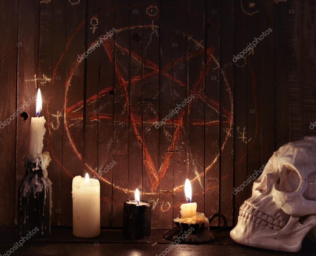 Evil candles with pentagram Stock Photo by ©Samiramay 116228406
