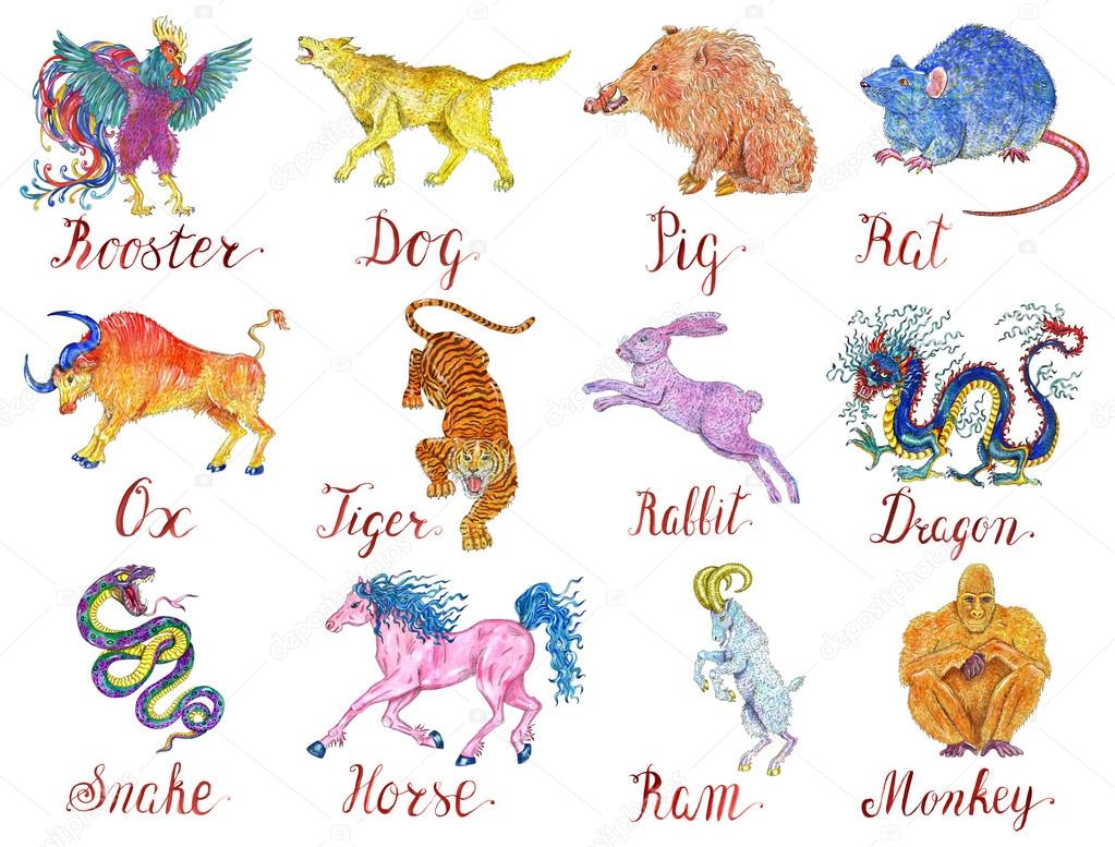 Astrology set with chinese zodiac animals — Stock Photo © Samiramay