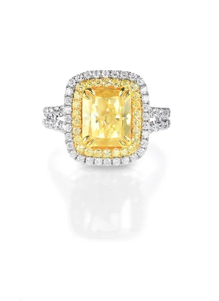 Kanárkově žlutý diamant velké Engagment prsten i — Stock fotografie