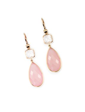 rose quarts and crystal dangle drop earrings clipart