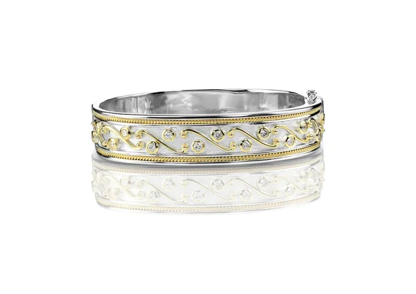 Bracciale in argento e oro con diamanti — Foto Stock