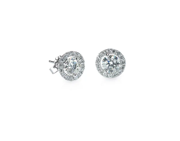 Brincos de diamante halo stud — Fotografia de Stock