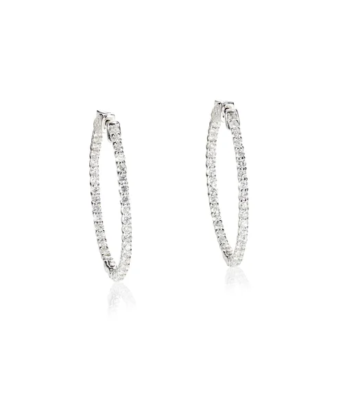 Boucles d'oreilles en or blanc diamant cerceau — Photo