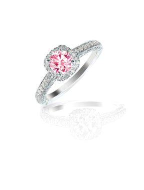 Pink diamond halo engagement wedding ring isolated on white clipart