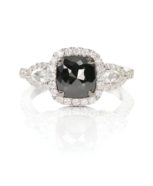 Black diamond onyx moda nişan düğün yüzük beyaz izole