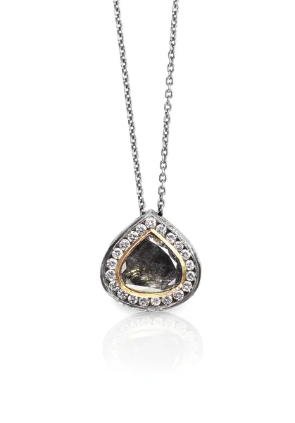 Raw Diamond Rutilated quartz necklace — Stock Photo, Image