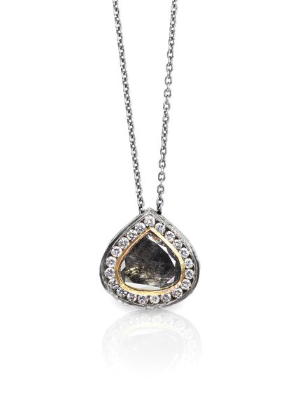 Raw Diamond Rutilated quartz necklace