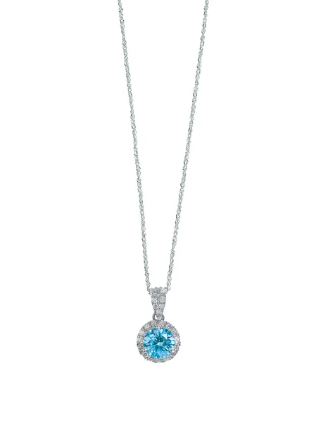 Blu topazio acquamarina collana di diamanti con catena isolata su bianco — Foto Stock