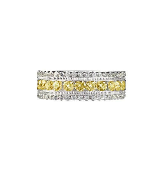 Anillo de citrino anillo de boda de diamante amarillo canario aislado en blanco —  Fotos de Stock