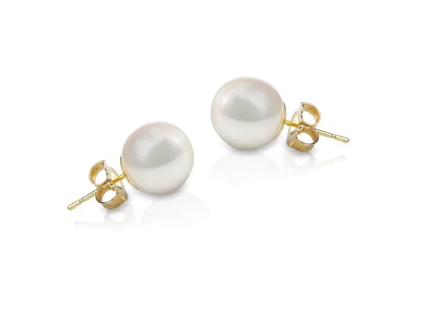 Brincos de pérola branca remendados par jóias finas isoladas em branco Imagem De Stock