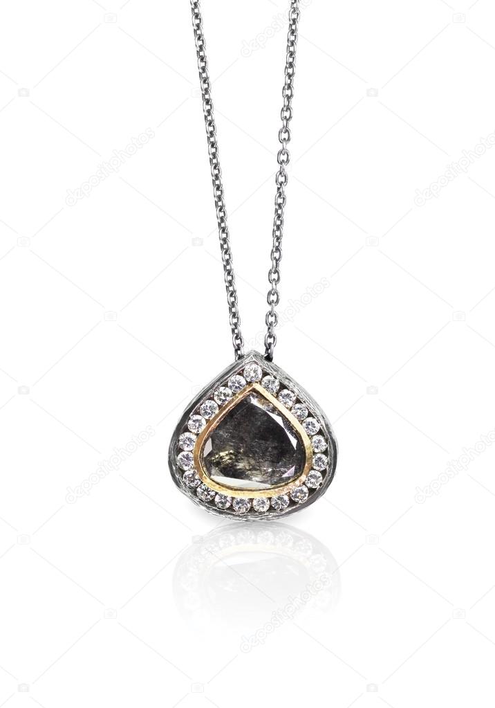 Raw Diamond Rutilated quartz necklace